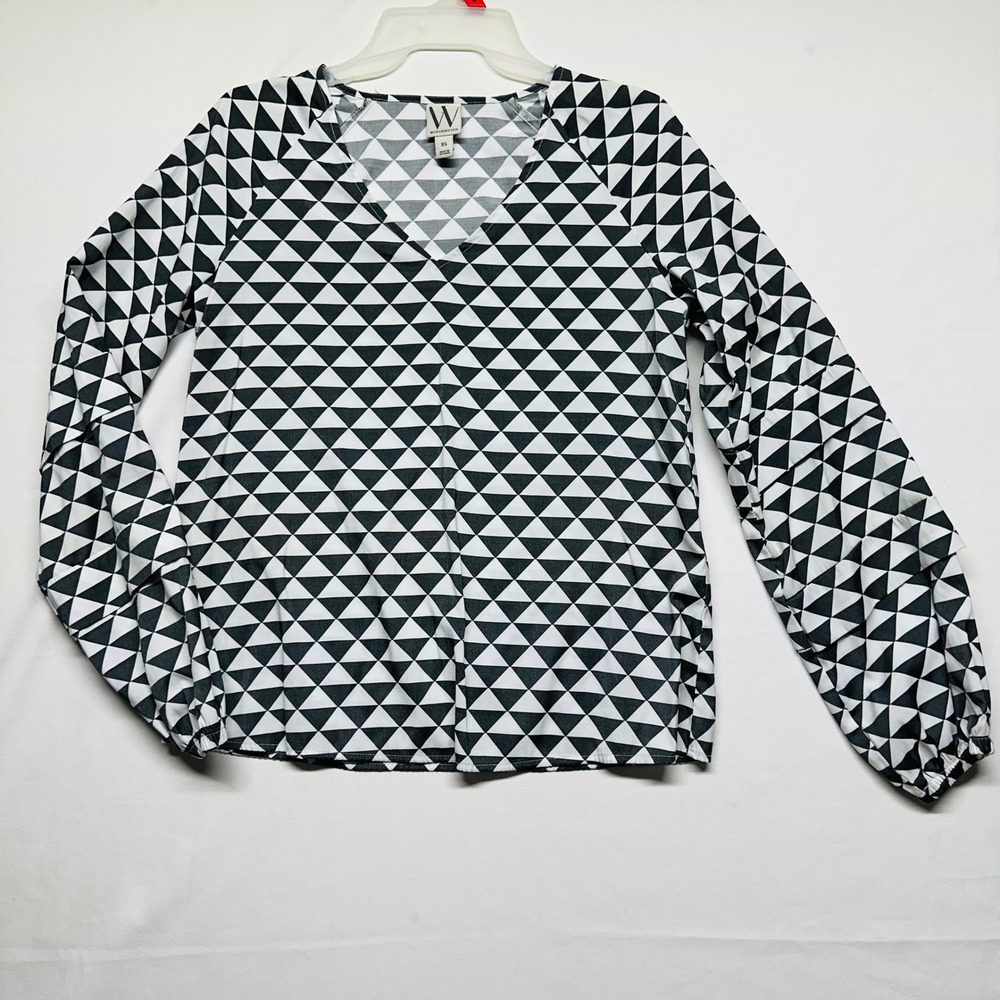 Worthington‎ Black and White Lightweight Geometric Fashion Blouse Womens XS